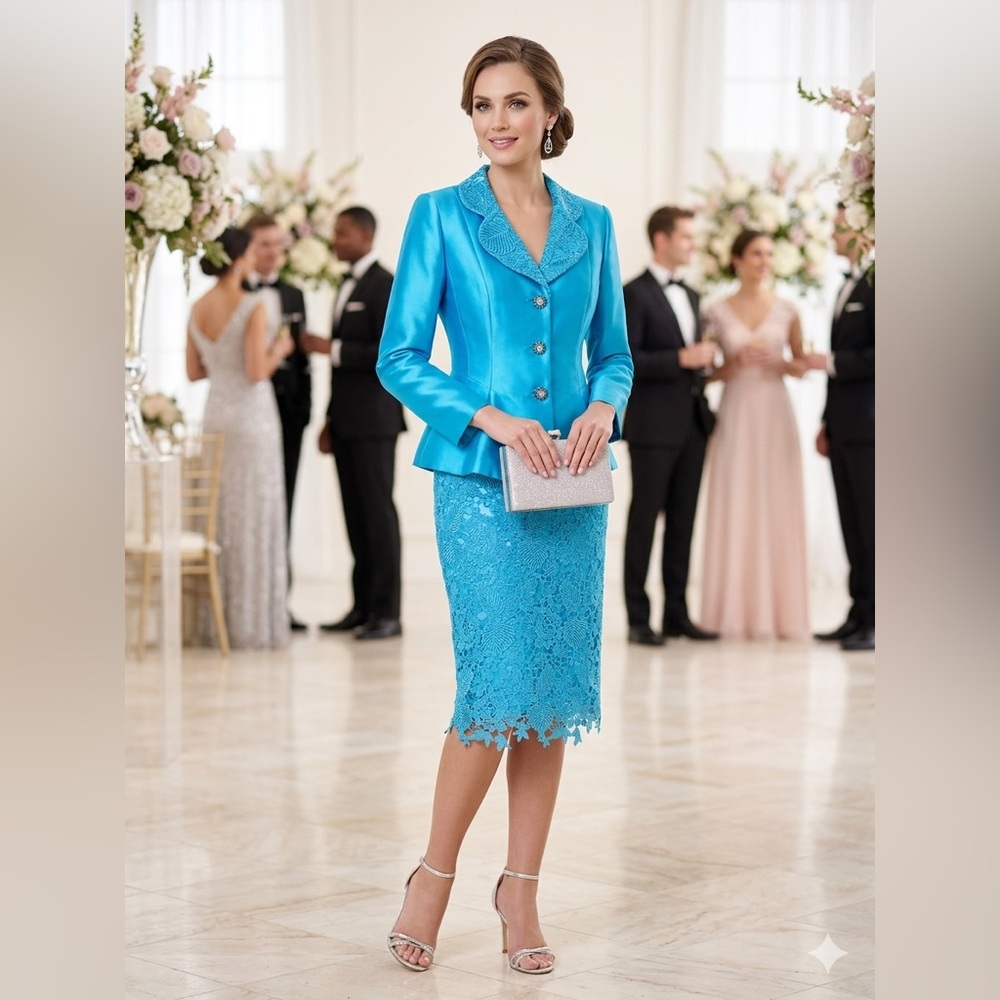 GMI  Blue Formal‎ Wedding Church Party  Skirt Suit Set Mother Of Bride Size 10